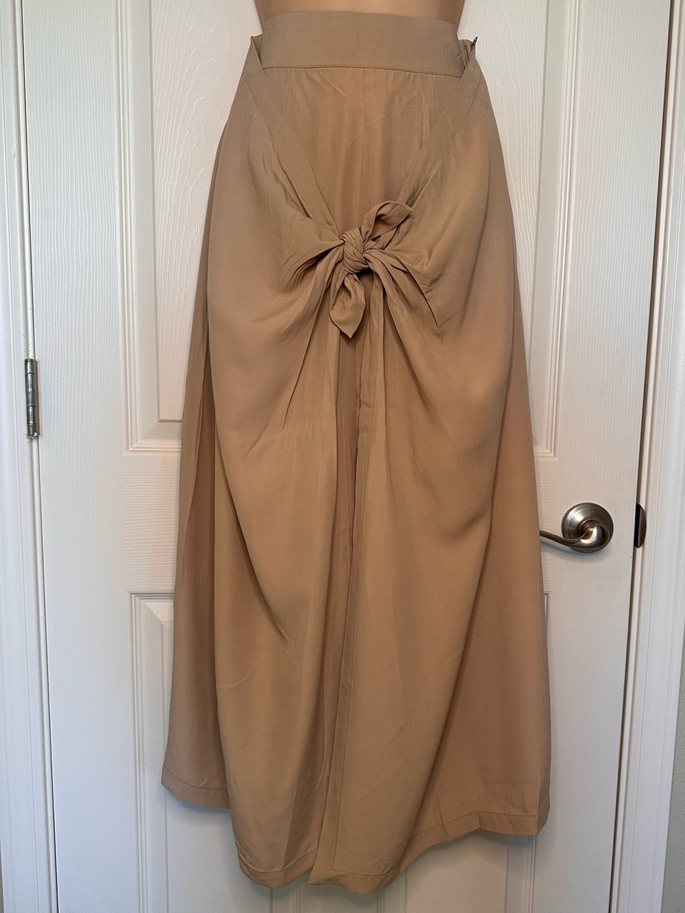 Neutral Tan Maxi Skirt with Front Knot Detail